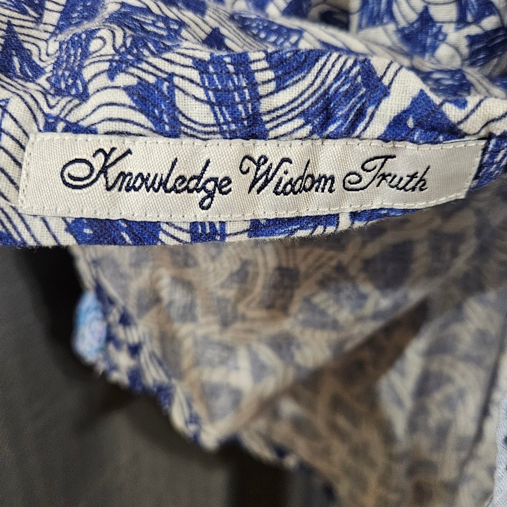 Robert Graham Mens Large Blue White Abstract Linen Cotton Short Sleeve Shirt L - Picture 2 of 8